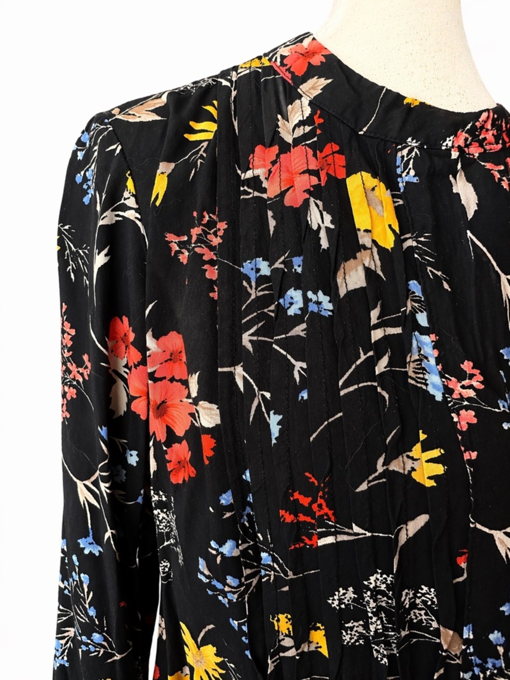 Old Navy Black Floral Midi Dress with Red, Yellow & Blue Flowers - Picture 3 of 3